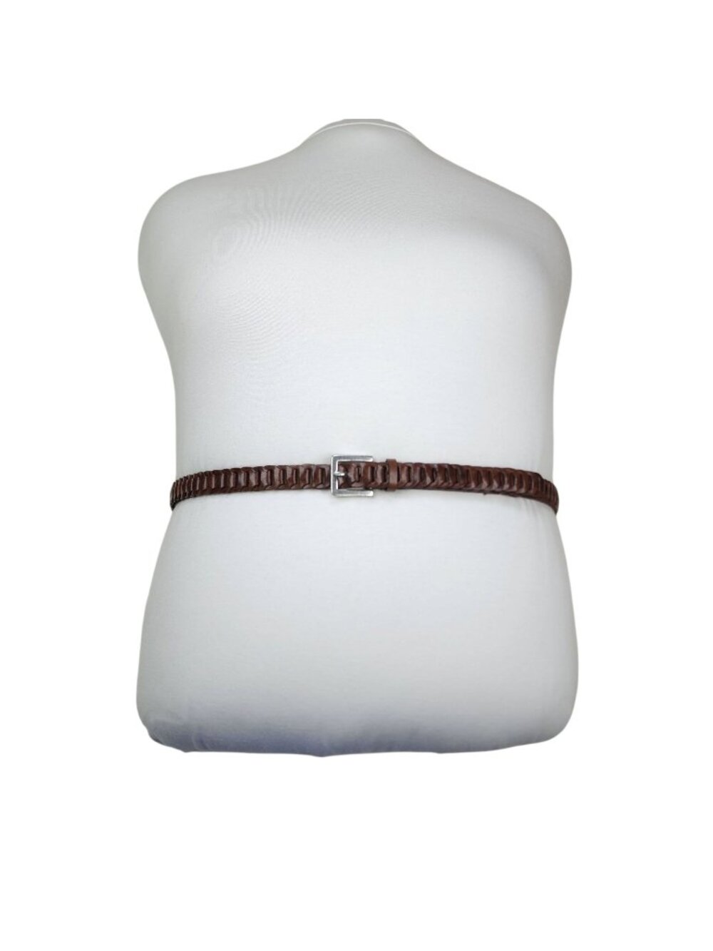 Genuine Bonded Leather Brown Braided Belt With Silver Buckle 42" Long -3/4" Wide